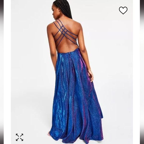 Elegant Strappy-Back Glitter-Finish Gown - Picture 7 of 8